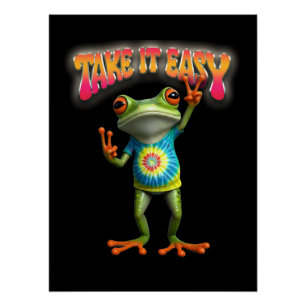 Hippie Frog Take it Easy Fun Colourful  Poster