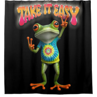 Hippie Frog Take it Easy Fun Colourful  Shower Curtain
