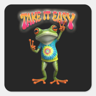 Hippie Frog Take it Easy Fun Colourful Square Sticker