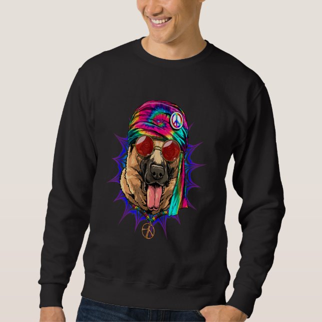 Hippie German Shepherd Tie Dye Peace Sign Psychede Sweatshirt (Front)
