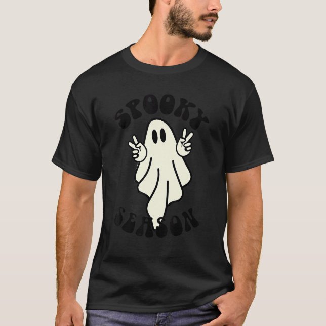 Hippie Ghost Spooky Season Retro Halloween Trick o T-Shirt (Front)