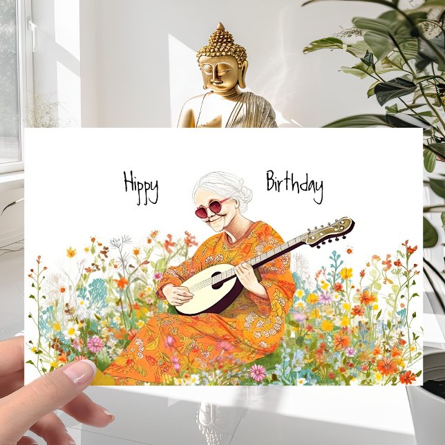 Hippie Girl 60s Retro Flower Power - Fun Birthday Card (Creator Uploaded)