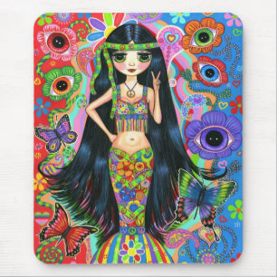 Hippie Girl Mermaid Psychedelic Colourful Sixties Mouse Pad