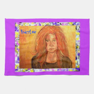 hippie girl PeaceLove drip Tea Towel