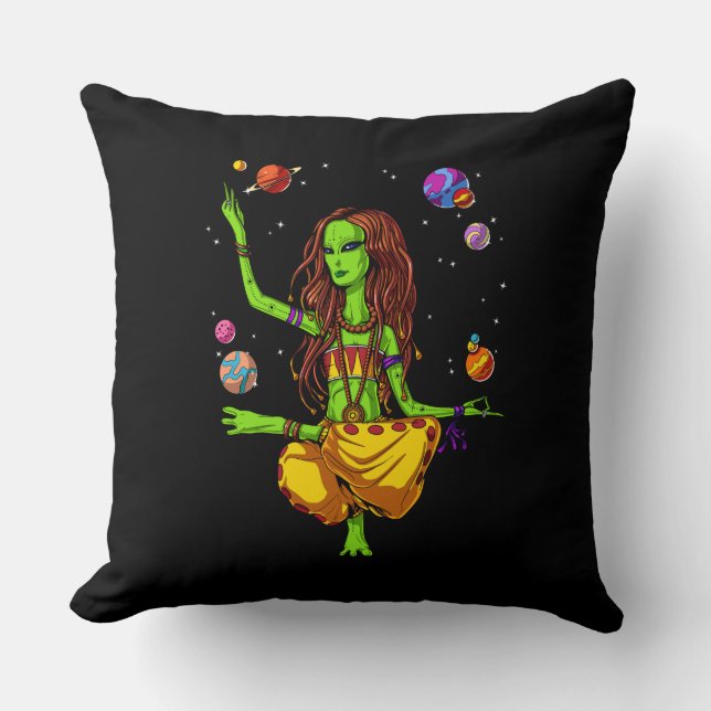 Hippie Girl Space Alien Zen Yoga Meditation Cushion (Front)