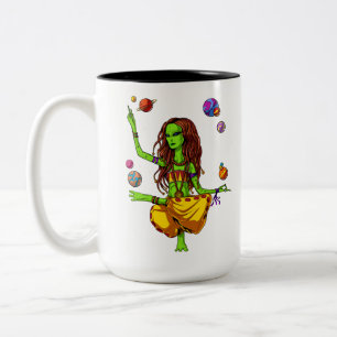 Hippie Girl Space Alien Zen Yoga Meditation Two-Tone Coffee Mug