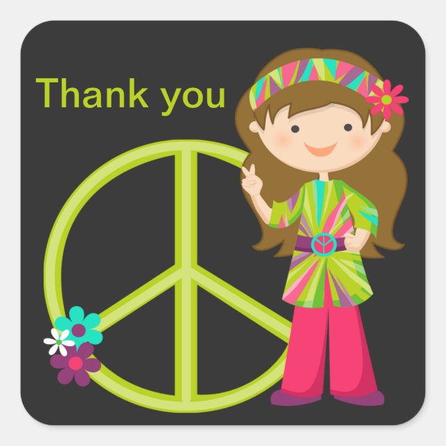 Hippie Girl with Peace Sign Girls Sticker (Front)