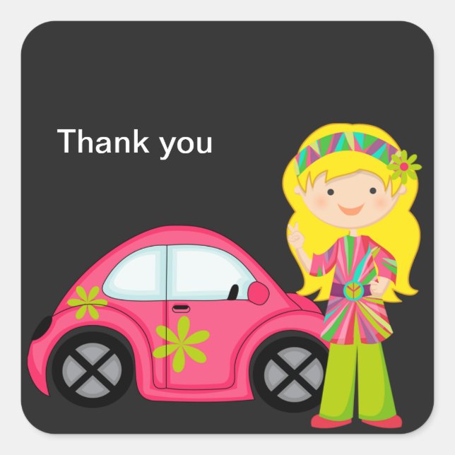 Hippie Girl withHo Pink Buggy Sticker (Front)