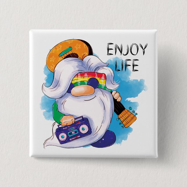 Hippie Gnome: Enjoy Life  15 Cm Square Badge (Front)
