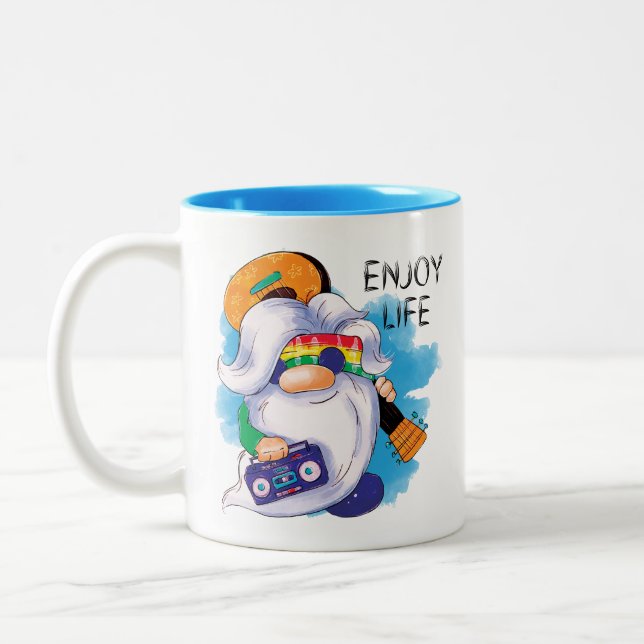 Hippie Gnome: Enjoy Life  Two-Tone Coffee Mug (Left)