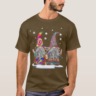 Hippie Gnome Playing Guitar Tie Dye Hat Xmas Snow  T-Shirt