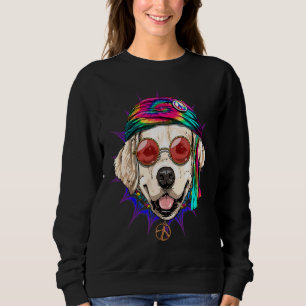 Hippie Golden Retriever Tie Dye Peace Sign Psyched Sweatshirt