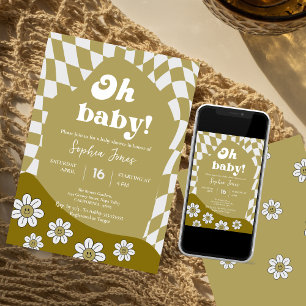 Hippie Green Chequered   gingham   baby shower  Invitation