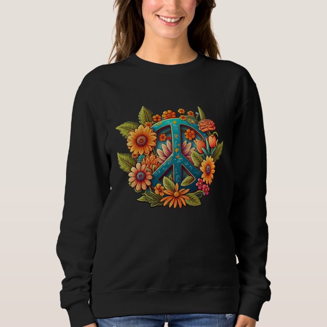 Hippie Groovy 70 s Hippy Peace Sign Graphic Womens Sweatshirt (Front)