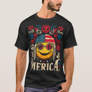 Hippie Groovy Face July 4th Us Flag Groovy Decor M T-Shirt