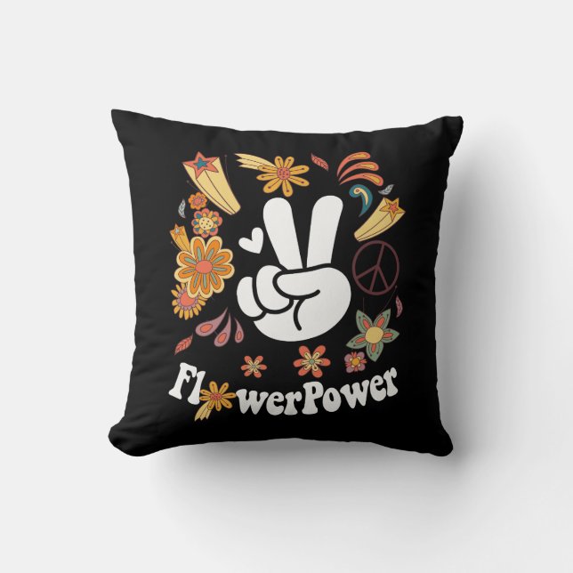Hippie Groovy FlowerPower Woodstock Bohemian Peace Cushion (Front)