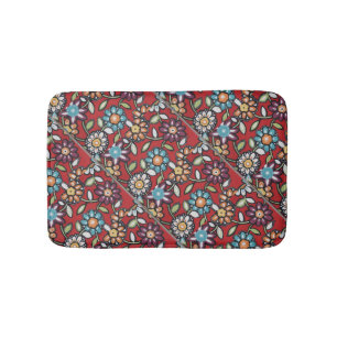 hippie groovy flowers red bath mat