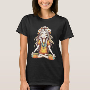 Hippie Groovy Girl Full Lotus Yoga Pose Art Illust T-Shirt