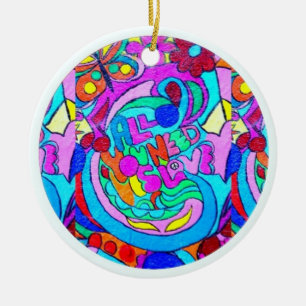 hippie groovy love ceramic tree decoration
