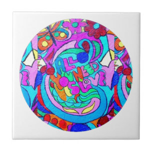 hippie groovy love circle ceramic tile