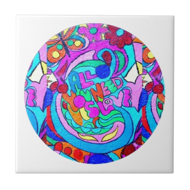 hippie groovy love circle ceramic tile (Front)