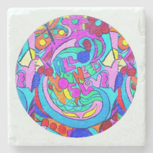 hippie groovy love circle stone coaster