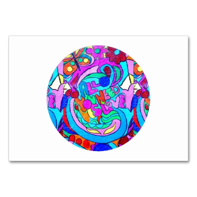 hippie groovy love circle table number (Front)