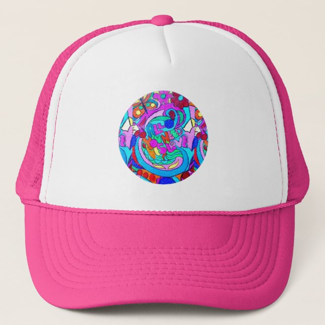hippie groovy love circle trucker hat (Front)