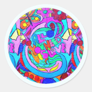 hippie groovy love classic round sticker