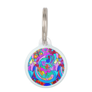 hippie groovy love pet tag