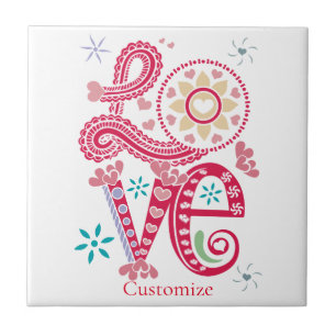 Hippie Groovy Love Sign Thunder_Cove Ceramic Tile
