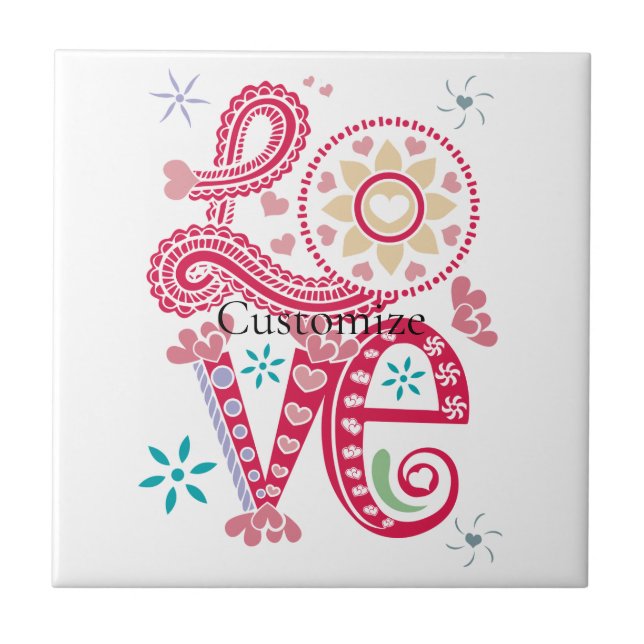 Hippie Groovy Love Sign Thunder_Cove Ceramic Tile (Front)