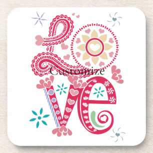 Hippie Groovy Love Sign Thunder_Cove Coaster