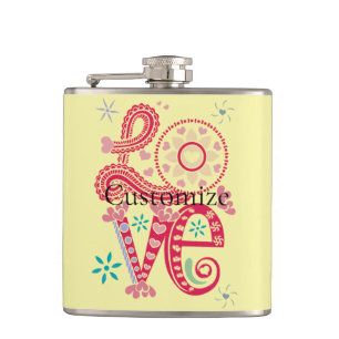 Hippie Groovy Love Sign Thunder_Cove Hip Flask