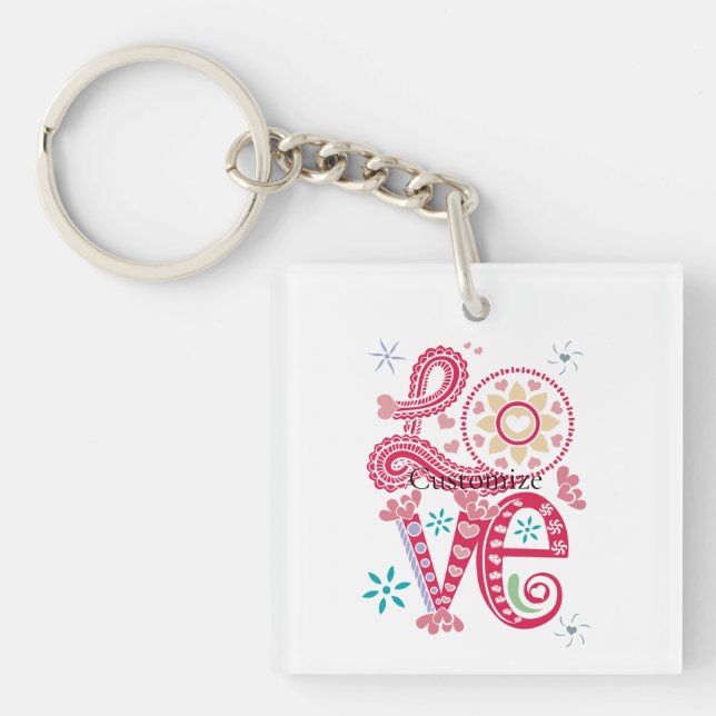 Hippie Groovy Love Sign Thunder_Cove Key Ring (Front)