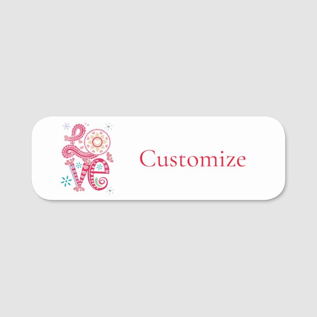 Hippie Groovy Love Sign Thunder_Cove Name Tag (Front)