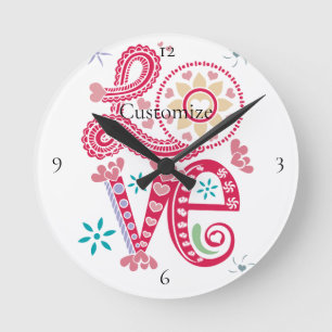 Hippie Groovy Love Sign Thunder_Cove Round Clock