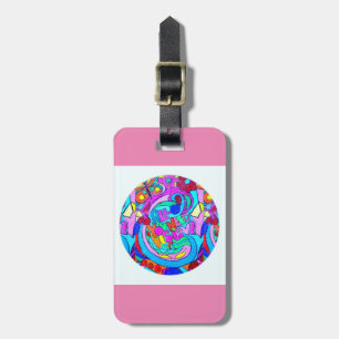 hippie groovy pink love luggage tag