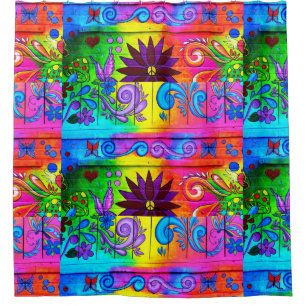 hippie groovy psychedelic design shower curtain