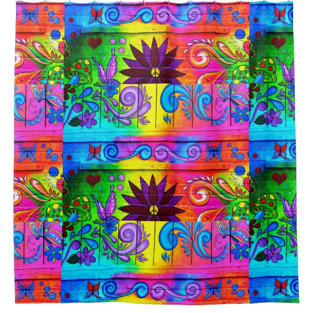 hippie groovy psychedelic design shower curtain (Front)