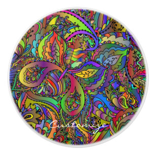 Hippie Groovy Psychedelic Design Thunder_Cove Ceramic Knob