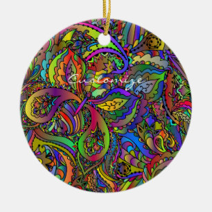 Hippie Groovy Psychedelic Design Thunder_Cove Ceramic Ornament