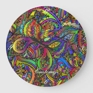Hippie Groovy Psychedelic Design Thunder_Cove Large Clock
