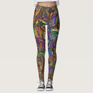 Hippie Groovy Psychedelic Design Thunder_Cove Leggings