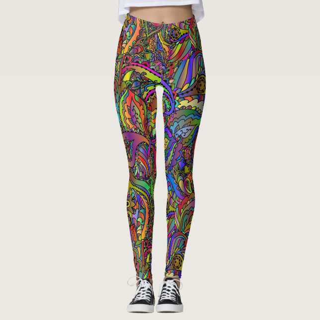 Hippie Groovy Psychedelic Design Thunder_Cove Leggings (Front)