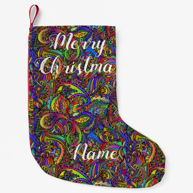 Hippie Groovy Psychedelic Design Thunder_Cove Small Christmas Stocking (Front)