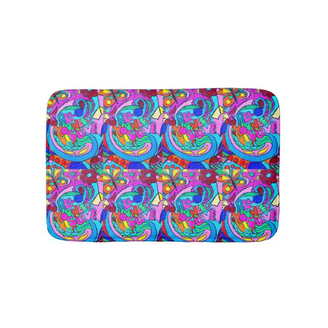 hippie groovy psychedelic love bath mat (Front)