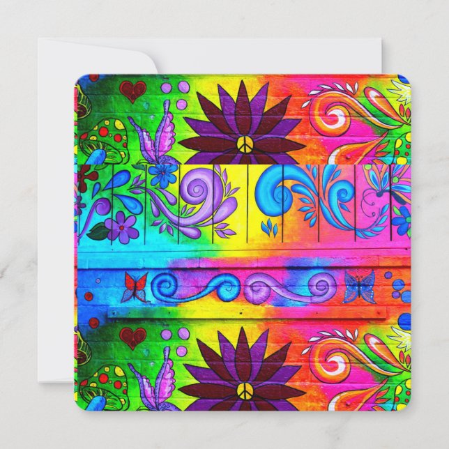hippie groovy retro colours invitation card (Front)