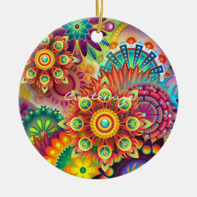 Hippie Groovy Techno Psychedelic Thunder_Cove Ceramic Ornament (Front)