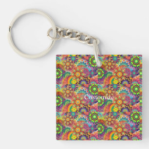 Hippie Groovy Techno Psychedelic Thunder_Cove Key Ring